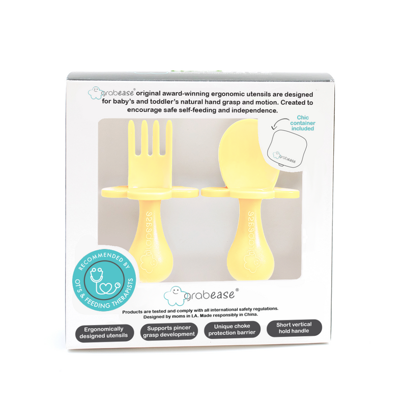Grabease Baby and Toddler Self-Feeding Utensils – Spoon and Fork Set for  Baby-Led Weaning – Made of Non-Toxic Plastic – Featuring Protective  Barriers
